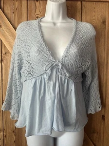 NWT KNITTED & KNOTTED Anthropologie Baby Blue Open/Tie Front Lace Cardigan MED - Bild 1 von 16