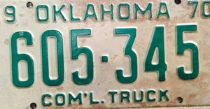 Oklahoma is OK License Plate - Expired 1970 -  605-345 - Picture 1 of 1