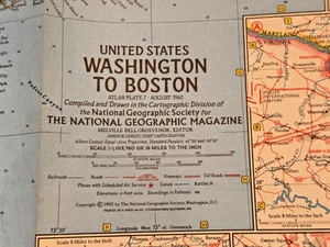 National Geographic KARTE WASHINGTON nach BOSTON USA AUGUST 1962 - Bild 1 von 2