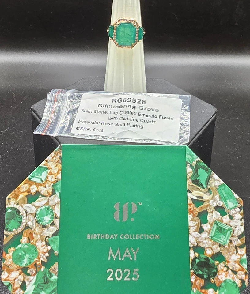 Bomb Party May 25 Ring Size 7 RG69528 Glimmering Grove Emerald Quartz Rose Gold - Image 1 of 1