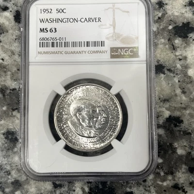 WASHINGTON-CARVER 1952 Silver Commemorative 50C NGC MS63 - Image 1 of 3