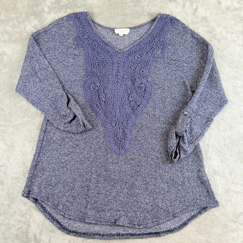 Suéter Blu Pepper Para Mujer 3XL Plus Azul Tejido Detalle Crochet Manga Roll Tab Boho Foto 1 de 4