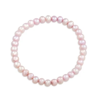 Bridal PinkWhite Pearl Stretch Bracelet Love Knot Infinity 7-8MM Wedding Jewelry - Image 1 of 4