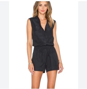 Vince Romper in Black Size 4 Hidden Button Silky Coastal Whimsigoth Minimal Boho - Picture 1 of 18