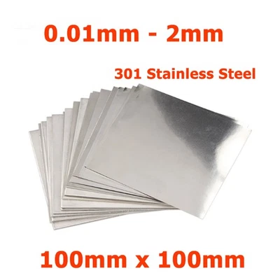 0.01mm - 2mm Thick 301 Stainless Steel Metal Foil Sheets Plates Shim 100mm×100mm - Image 1 of 4