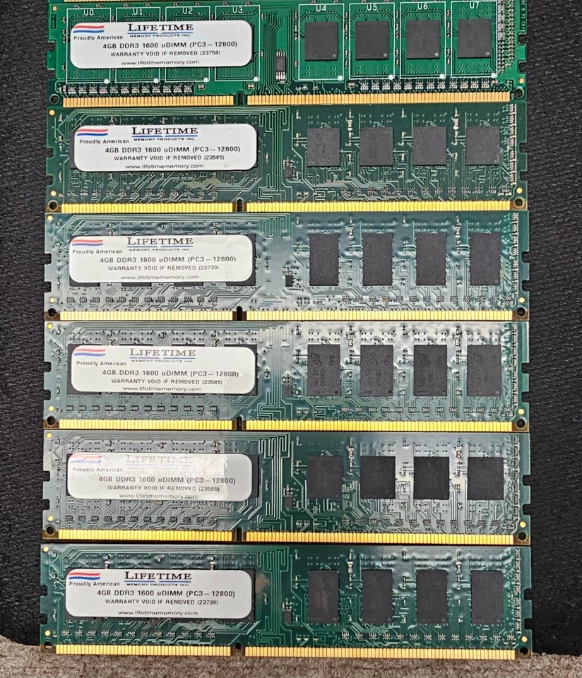 Lifetime PC3-12800 (DDR3-1600) 4 GB DIMM 1600 MHz PC3-12800 Lot of 6 - Image 1 of 1