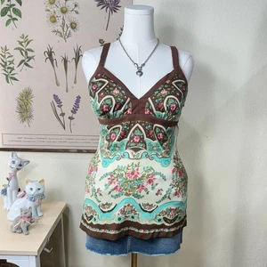 Vintage 90s Y2k Floral Babydoll Top Coastal Granddaughter Cowgirl Fairy Boho 8 M - Picture 1 of 9