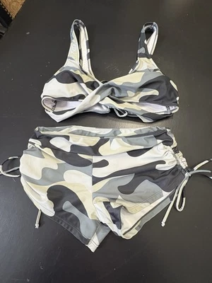 Pantalones Cortos Ajustables Gris/Negro Camuflaje Niño Cheekie Bikini, Corsé Twist Top M Foto 1 de 4
