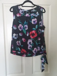BHS Womans Black Floral Sleaveless Blouse Size 14 - Picture 1 of 6
