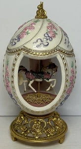 Franklin Mint ‘96 Faberge Musical Carousel Horse Egg Pink White Jewel Figurine - Picture 1 of 14