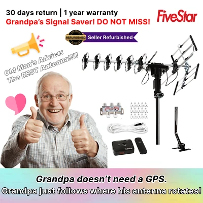 TV Antenna Outdoor 4K 360 Degree Rotation with Remote Control for 5TVS + Pole - Image 1 of 4