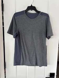 Lululemon Short Sleeve Gray Blue Shirt Breathable Athletic Top Mens L - Foto 1 di 6