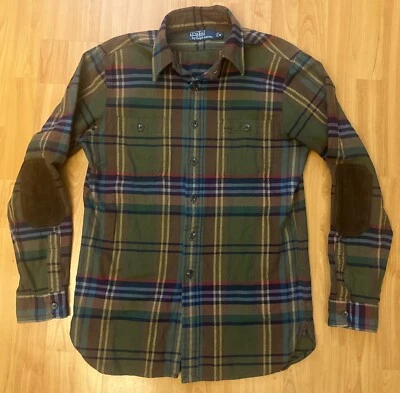 Vintage Polo Ralph Lauren Men's Flannel Work Shirt Leather Elbow Patches - Image 1 of 4