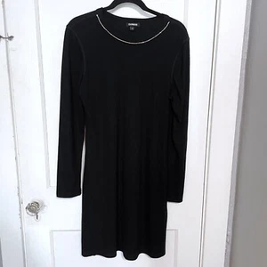Express Women's Large Black Long Sleeve Rib Knit Sweater Dress Rhinestone Trim - Picture 1 of 3