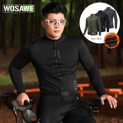 WOSAWE Men Fall/Winter Cycling Jacket YKK Zipper Comfortable Fleece Warm Jacket - Image 1 of 4