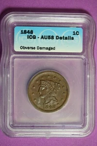 1848 ICG AU58 Details Braided Hair Large Cent #B28326 - Picture 1 of 2