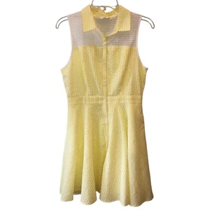 Charming Charlie Medium Yellow Gingham Seersucker Sleeveless Knee Summer Dress M - Picture 1 of 11