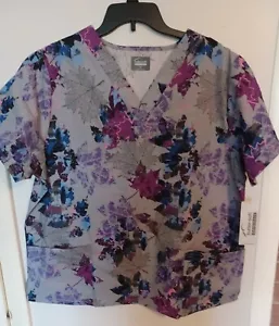 NEW! Butter Soft Women's Originals Scrub Top Short Sleeve Fall Leaves Print XL - Picture 1 of 9