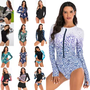 Damen Langarm Badeanzug Hautausschlag UV-Schutz Surfen Bademode - Bild 1 von 38
