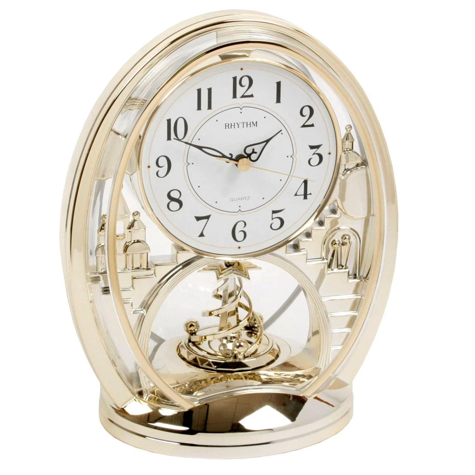 Rhythm Gold Oval Mantel Clock Rotating Spiral Pendulum 4SG768WR18 - Image 1 of 1
