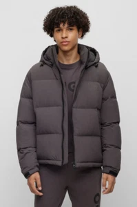Jacket HUGO Mens Puffer Grey Full Zip With Logo - Bironto2341 - Picture 1 of 8
