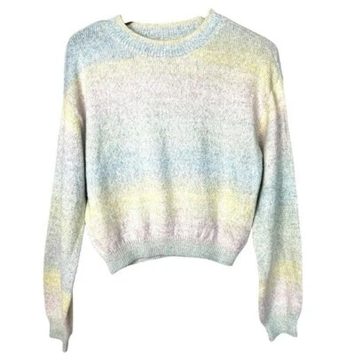 Suéter Pullover Recortado Cuello Redondo Tejido Arco Iris Pastel Nuevo Con Etiquetas Talla S Foto 1 de 4