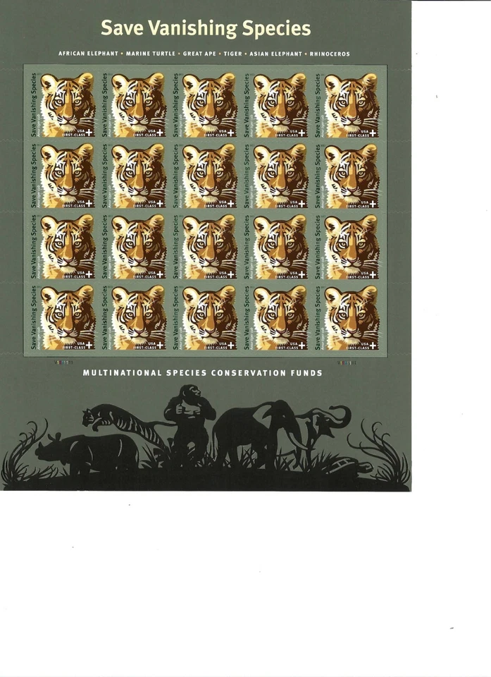 Mint US Save Vanishing Species Pane of 20 Stamps Scott# B4 (MNH) - Image 1 of 1