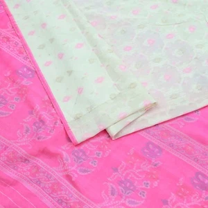 Vintage Sari Elfenbein & Rosa Reine Seide Handgewebt Sari Handarbeit Stoff 5 Yard Ethno - Bild 1 von 23