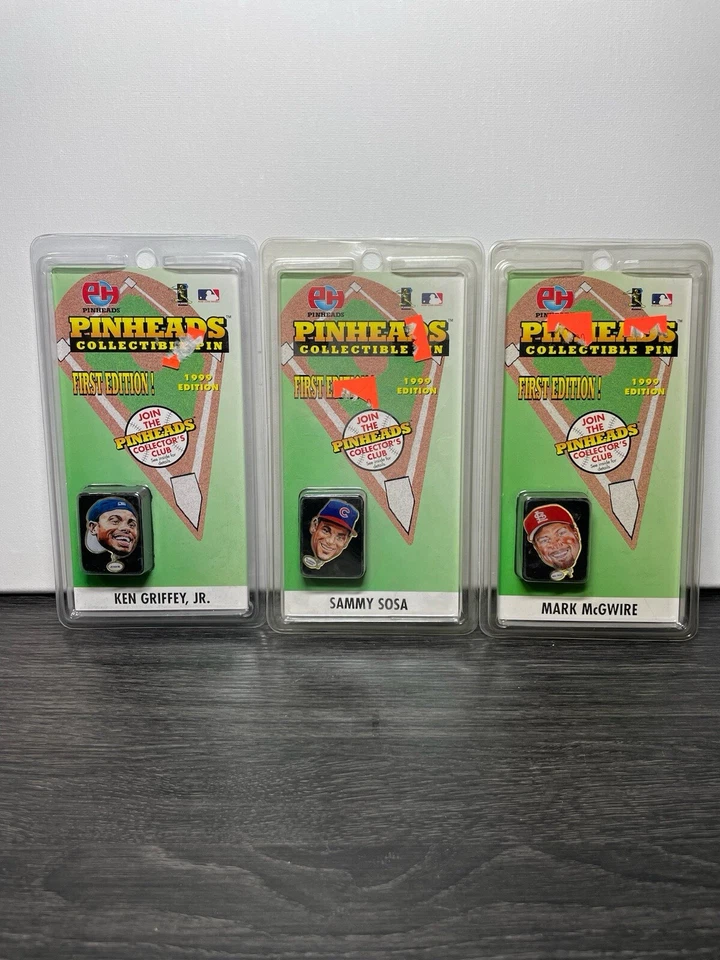 Lot 3 1999 Pinheads Collectible Pin Ken Griffey Jr Sammy Sosa Mark McGwire New - Image 1 of 1