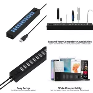 Sabrent 13 Port High Speed USB 2.0 Hub with Power Adapter and 2 Control... - Picture 1 of 8