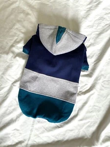 Colour Block Blue Stripe Dog Hoodie Size M Cocker Spaniel Upcycled Dog Clothing - Picture 1 of 8