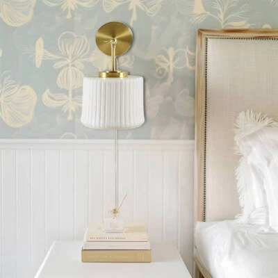 Aplique de pared de cerámica blanca AS con brazo oscilante ajustable dorado + blanco  Foto 1 de 4