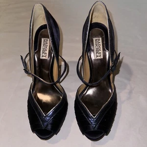 Badgley Mischka Satin Navy Blue Peep Toe Heels Size 8 Wedding Formal Platform - Picture 1 of 4