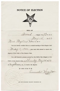 1922 Order of the Eastern Star Notice of Election, Colorado - Picture 1 of 1