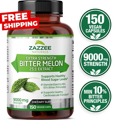 Extracto de raíz de melón amargo extra fuerte 25:1, 9000 mg fuerza, 150 cápsulas veganas Foto 1 de 4