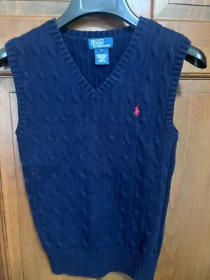 Ralph Lauren Suéter Chaleco Azul Marino Rojo Polo Niño Talla 7 TA Foto 1 de 4