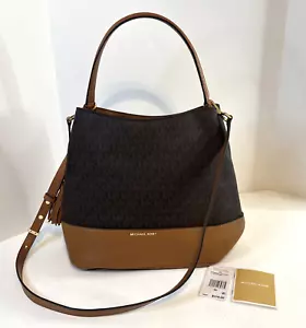 Borsa a secchiello Michael Kors piccola logo nero marrone borsa a mano tracolla - Foto 1 di 13