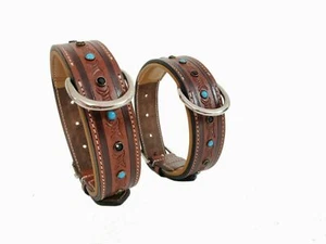 Shwaan Genuine Tooled Leather Dog Collar Floral Pattern handmade Large 18" - 22" - Picture 1 of 6