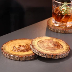 2PCS Round Natural Wooden Log Slices Coaster Waterproof Tea Coffee Cup Mat Pad - Picture 1 of 11
