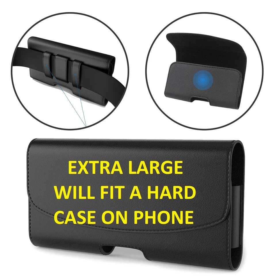 RUGGED CELL PHONE HOLDER POUCH HOLSTER CLIP BELT LOOP LEATHER XL CARRYING CASE - Image 1 of 4