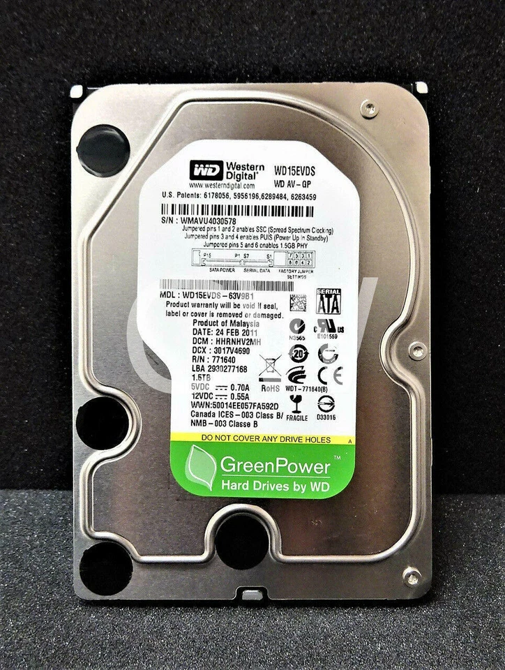 Western Digital AV-GP WD15EVDS 1.5TB 7200RPM 3Gbps 3.5" SATA HDD Hard Drive - Image 1 of 2