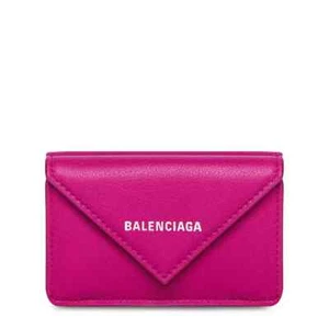 BALENCIAGA 391446 Papier Hot Pink Trifold Leather Triangle Fold Mini Wallet - Picture 1 of 8