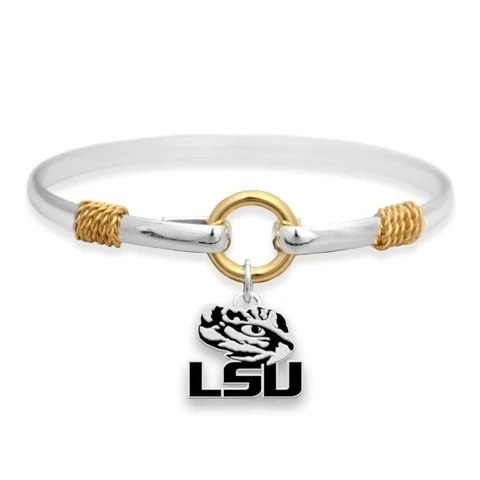 New LSU Tigers Silver Tone Bangle Charm Bracelet, NCAA,Gift for Her Mom Cover