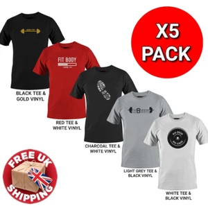 Herren bedruckt T-Shirt sortiert 5er-Pack Rundhalsausschnitt kurzärmelig schwere Mischung Fitness-Tops - Bild 1 von 24