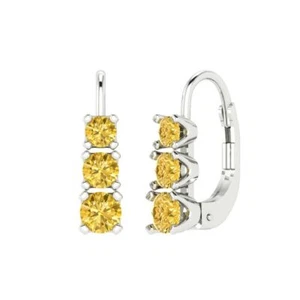 Yellow Zirconia Stud Earrings for Women, Lever Back (1.06 cttw, 4mm, Round-Cut) - Picture 1 of 20