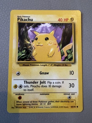 VERY RARE Pikachu Gnaw Pokemon Card 58/102 40 HP Original 1995 - Base Set - Image 1 of 2