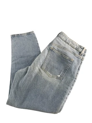 H&M Jeans Womens 14 Blue Distressed High Rise Relaxed Fit Denim Pants Ripped - Image 1 of 4