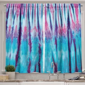 Ethnic Kitchen Curtains, Close up of Vertical Gradient Tie Dye Effect Hippie ... - Picture 1 of 3