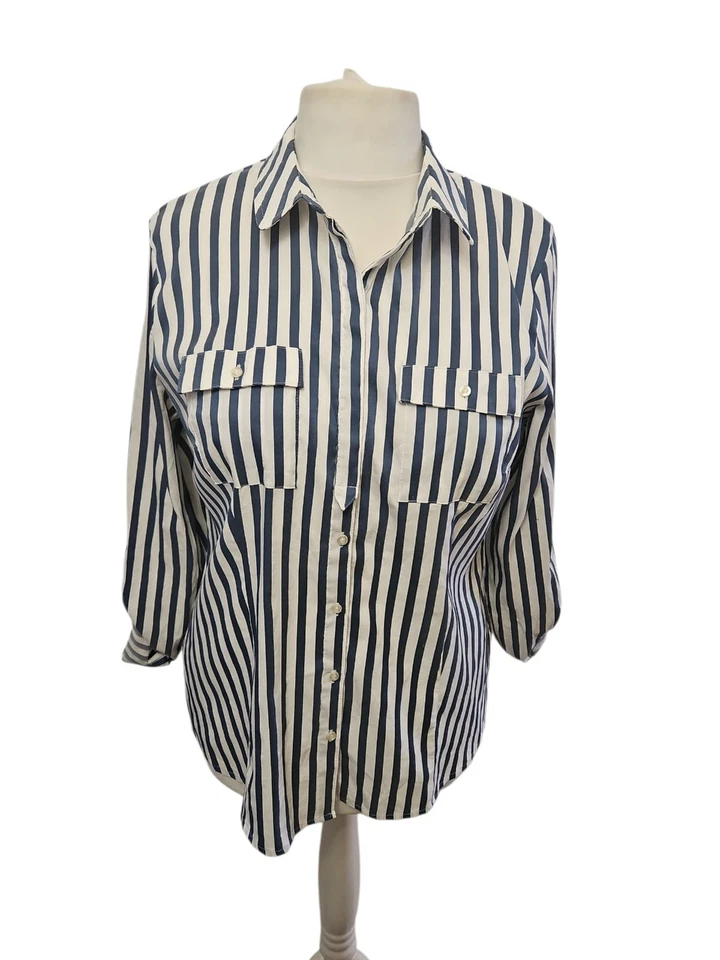NEXT stripe shirt size 18 long sleeve blouse roll tab - Image 1 of 4