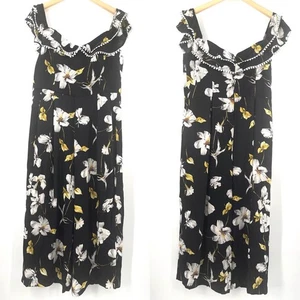 CITY CHIC Jumpsuit SZ 14 Black White Yellow Crepe Floral Print Off The Shoulder - Picture 1 of 10